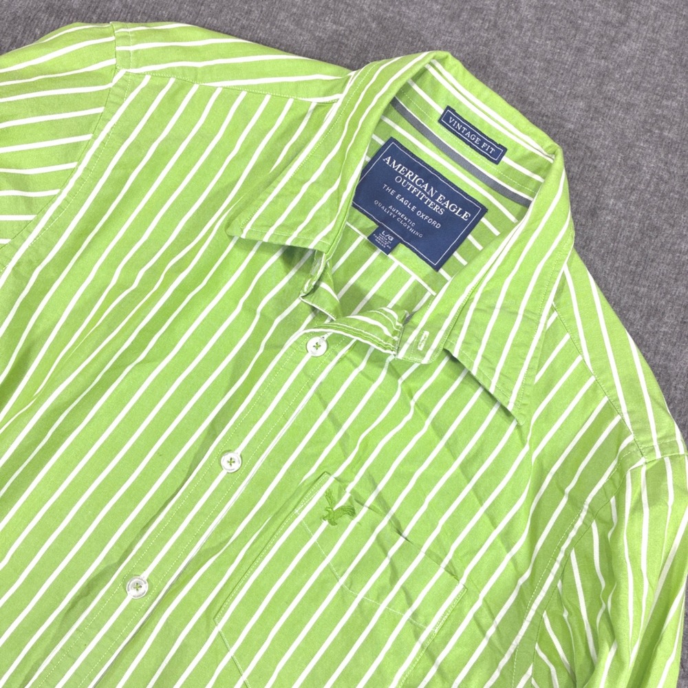 American Eagle Oxford‎ Shirt Button Down Men L Green Striped Vintage Fit Y2K